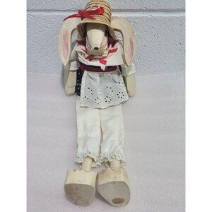 Handmade Wood Bunny Rabbit w/Hat Movable 17" Patriotic Primitive Folk Art